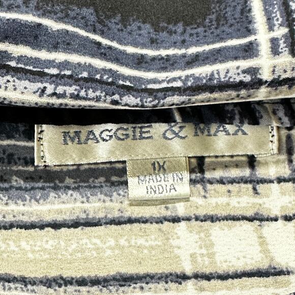 Maggie Max Women Boxy Top Plus 1X Blue Gray White Plaid Academia Preppy - Picture 5 of 10